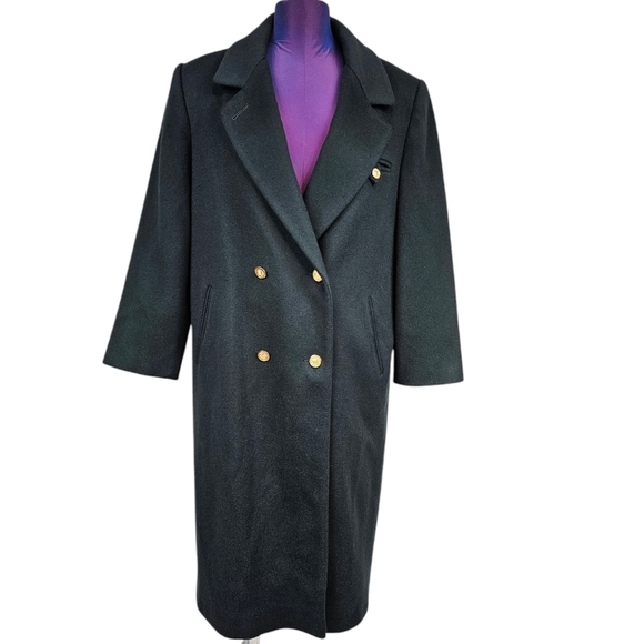 Vintage 80s Forecaster‎ Emerald Green Double Breasted Wool Trench Coat Size 10 - Picture 1 of 12